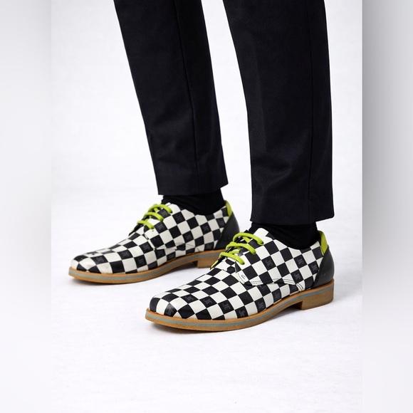 John Fluevog unisex oxford plaid check black white M 7/ W 9 - Picture 2 of 11